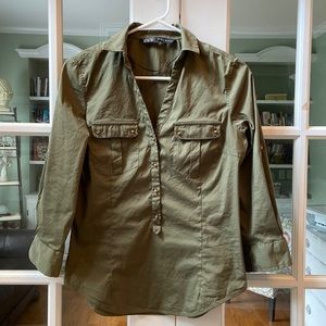 Zara Army Green Button Down Collared Shirt Size Medium